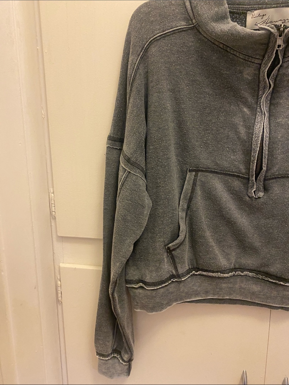 Vintage Havana Washed Gray Half-Zip Pullover Sweater - Picture 5 of 9